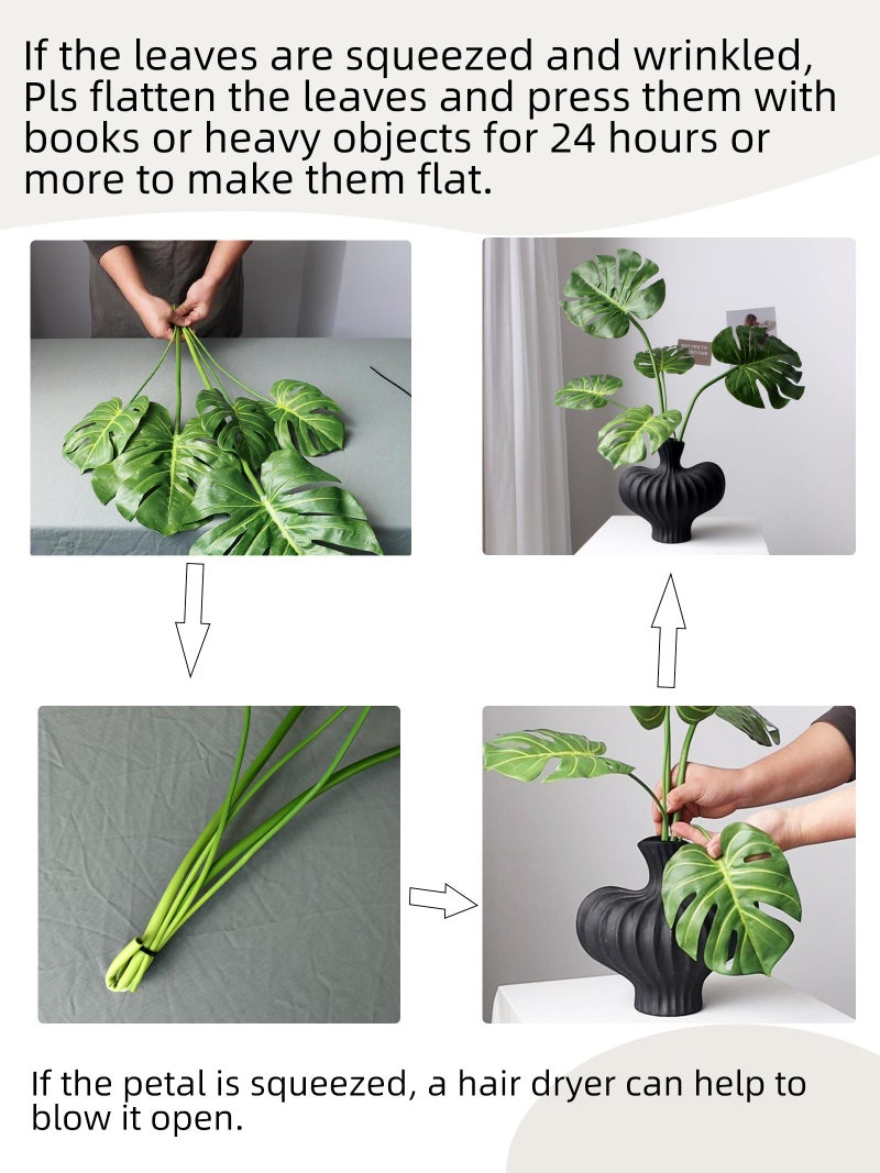 grtefhu 5pcs Artificial Monstera Leaves with Long Stem for Vase - Fake Tropical Plants Palm Leaves Realistic Turtle Leaves for Birthday Party Wedding Room Decor - Image 5