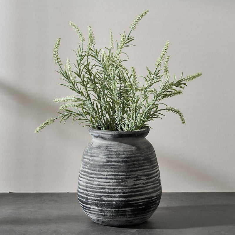 SIDUCAL Ceramic Rustic Farmhouse Flower Vase, Pottery Decorative Flower Vase for Home Decor, Table, Living Room Decoration, Shelf Decor, Mantel, 7.3 Inch, Black - Image 1