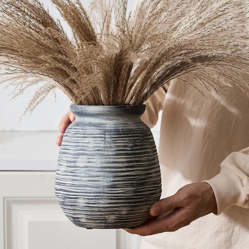 SIDUCAL Ceramic Rustic Farmhouse Flower Vase, Pottery Decorative Flower Vase for Home Decor, Table, Living Room Decoration, Shelf Decor, Mantel, 7.3 Inch, Black - Image 5