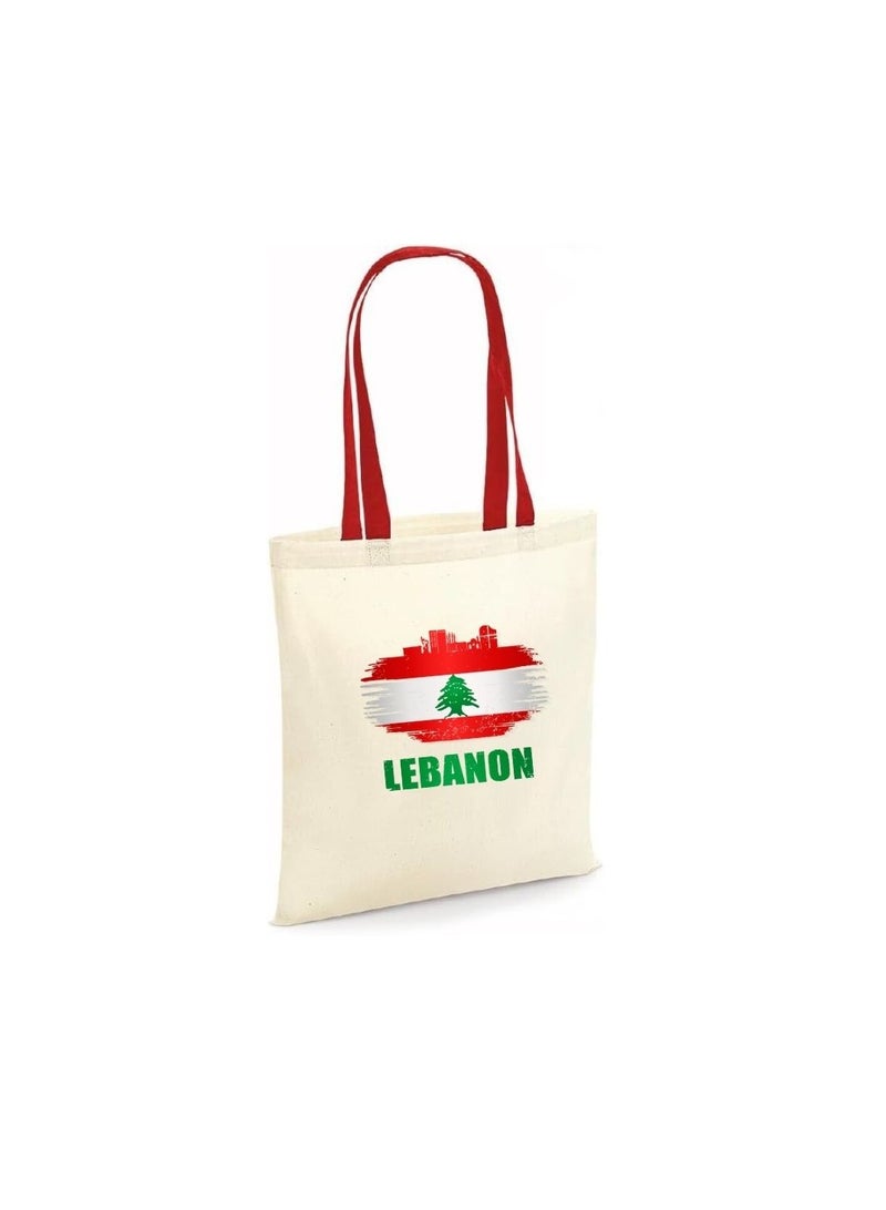 PRINTSHOP4ME Lebanon Cotton Tote Bag–Eco-Friendly,Reusable Cotton Bag With Sturdy Red Handles–Perfect For Celebrating Events And Festivals-Party Gift Idea And Cotton Gift Bag - Image 1