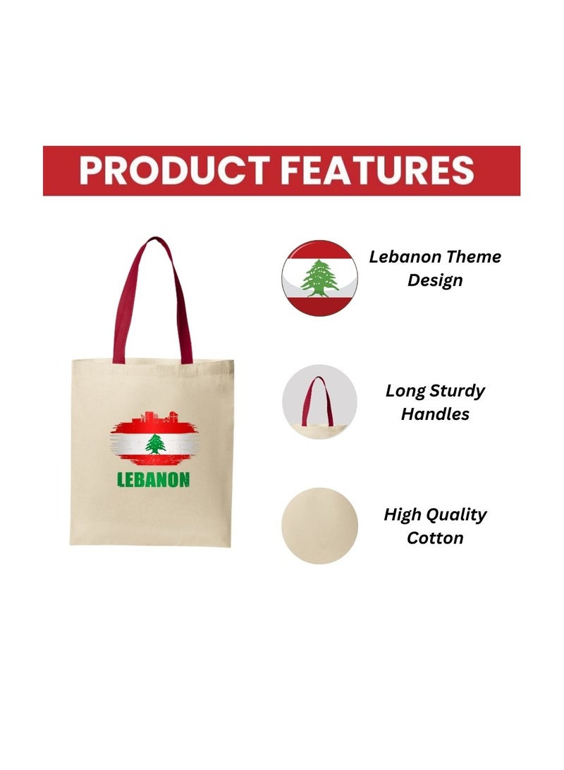 PRINTSHOP4ME Lebanon Cotton Tote Bag–Eco-Friendly,Reusable Cotton Bag With Sturdy Red Handles–Perfect For Celebrating Events And Festivals-Party Gift Idea And Cotton Gift Bag - Image 3