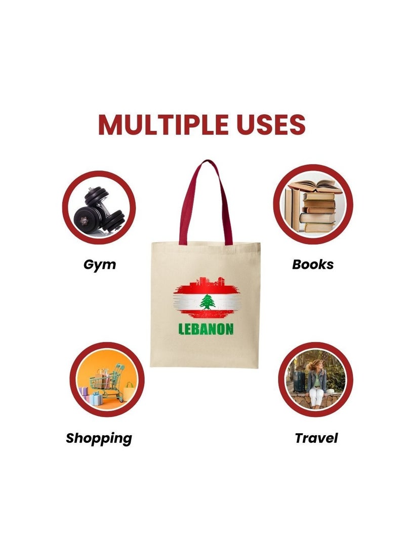 PRINTSHOP4ME Lebanon Cotton Tote Bag–Eco-Friendly,Reusable Cotton Bag With Sturdy Red Handles–Perfect For Celebrating Events And Festivals-Party Gift Idea And Cotton Gift Bag - Image 4