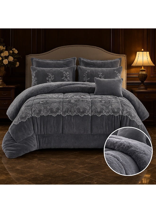 Moon Double-Sided Winter Bed Set for Two – 6 Pieces (1 Comforter + 1 Fitted Sheet + 4 Decorative Pillow Covers), Reversible Design with Velvet Front and Fleece Back, Fits Bed Size 200x200 cm - Image 4