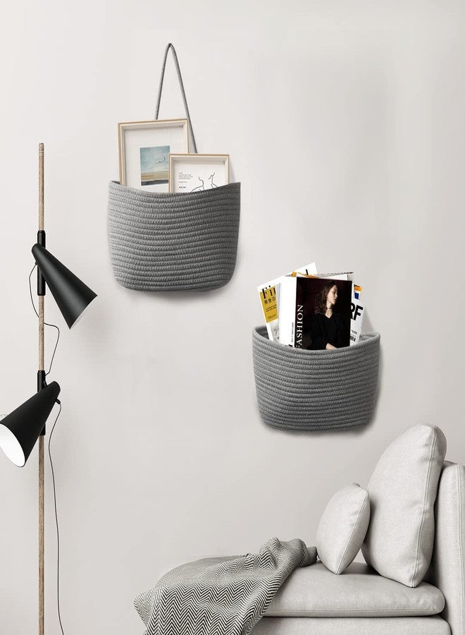Gleckn Small Basket Cotton Rope Basket With Cat Ears Little Storage Baskets For Organizing Bins Organizer Wicker Nursery Room For Kids Baby Dog Toy Drawer Gifts 9.5"X8.5"X4" (Grey, 2-Tier) - Image 4