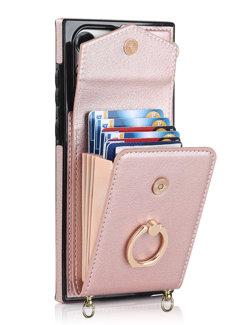 Suteni Crossbody Strap Back Cover Card Slots Leather Phone Case for Samsung - Image 3