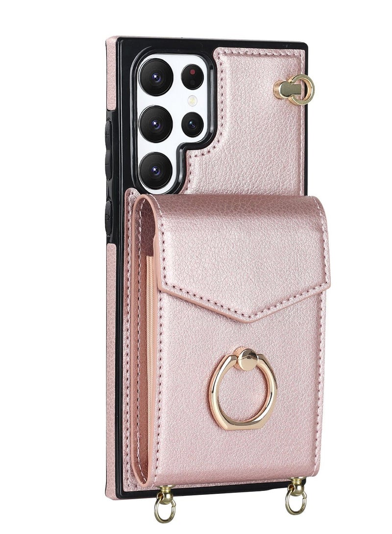 Suteni Crossbody Strap Back Cover Card Slots Leather Phone Case for Samsung - Image 1