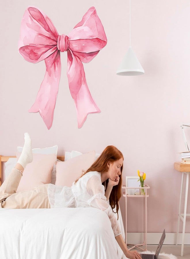 JarThenaAMCS ملصقات حائط كبيرة على شكل فيونكة وردية من JarThenaAMCS، ملصقات جدارية عصرية على شكل عقدة فيونكة، ملصقات جدارية بألوان مائية لغرفة المعيشة، ديكور غرفة نوم الفتيات، حفلات الكوكتيل، ديكور غرفة الأطفال - Image 4