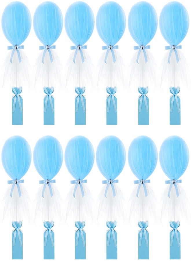 Zhanmai 12 Packs Tulle Tutu Balloons with Candy Cake Dessert Box for Baby Shower Centerpieces Girls Birthday Party Wedding Table Decorations, 12 Inches Balloon White Tulle Cover (Blue) - Image 1