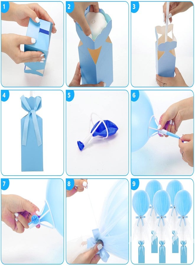 Zhanmai 12 Packs Tulle Tutu Balloons with Candy Cake Dessert Box for Baby Shower Centerpieces Girls Birthday Party Wedding Table Decorations, 12 Inches Balloon White Tulle Cover (Blue) - Image 4