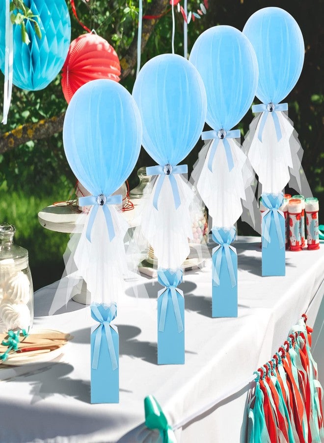 Zhanmai 12 Packs Tulle Tutu Balloons with Candy Cake Dessert Box for Baby Shower Centerpieces Girls Birthday Party Wedding Table Decorations, 12 Inches Balloon White Tulle Cover (Blue) - Image 5