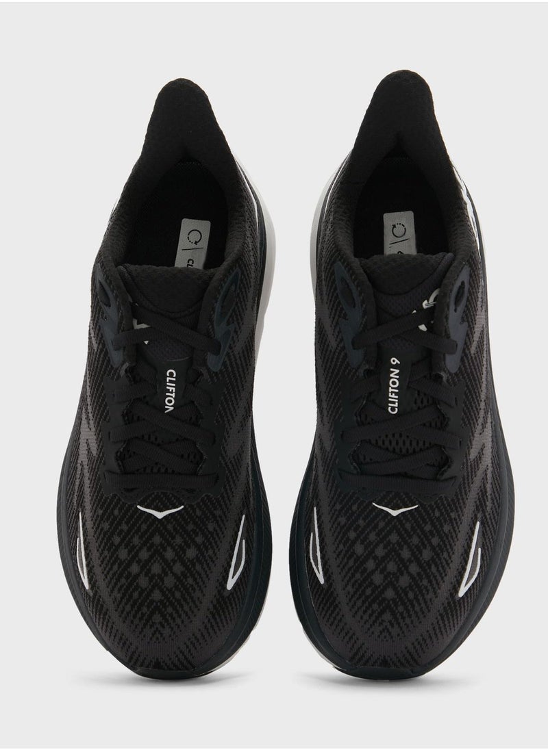 Hoka One One Clifton 9 Outdoor Running Sneakers Black/White  - Image 2