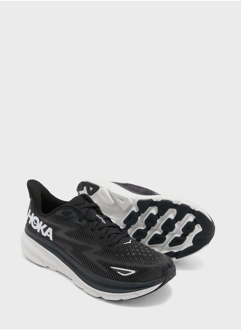 Hoka One One Clifton 9 Outdoor Running Sneakers Black/White  - Image 3