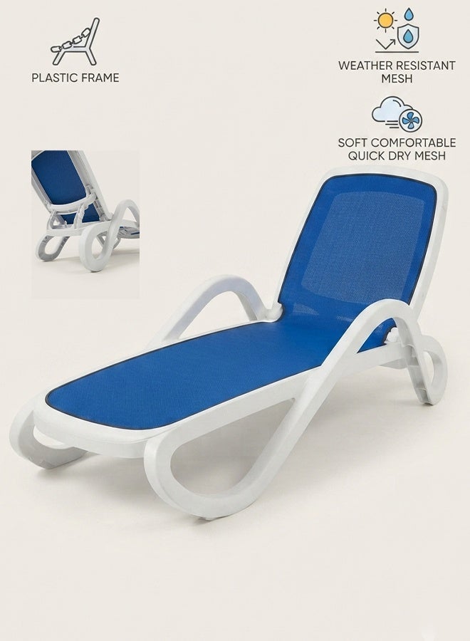 Outdoor Adjustable Sun Lounger, Weather-Resistant Poolside Recliner with Quick-Dry Mesh and Durable Frame - Blue/White - Image 1