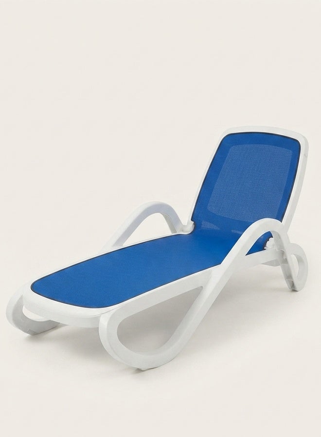 Outdoor Adjustable Sun Lounger, Weather-Resistant Poolside Recliner with Quick-Dry Mesh and Durable Frame - Blue/White - Image 4