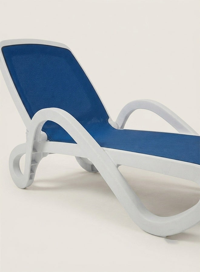 Outdoor Adjustable Sun Lounger, Weather-Resistant Poolside Recliner with Quick-Dry Mesh and Durable Frame - Blue/White - Image 3