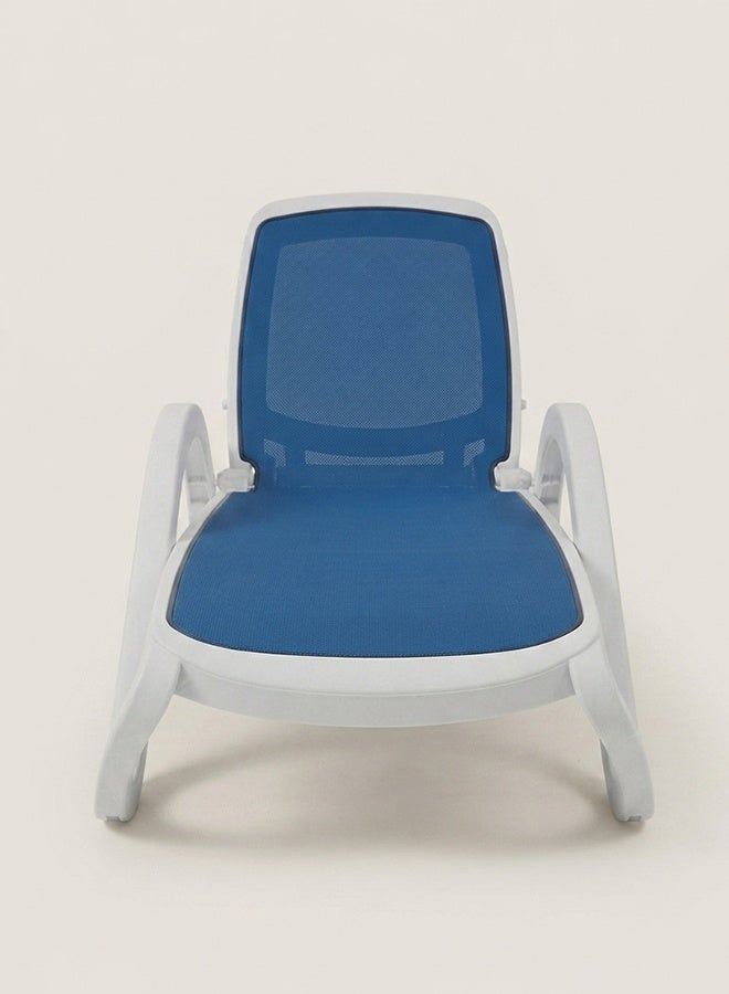Outdoor Adjustable Sun Lounger, Weather-Resistant Poolside Recliner with Quick-Dry Mesh and Durable Frame - Blue/White - Image 5
