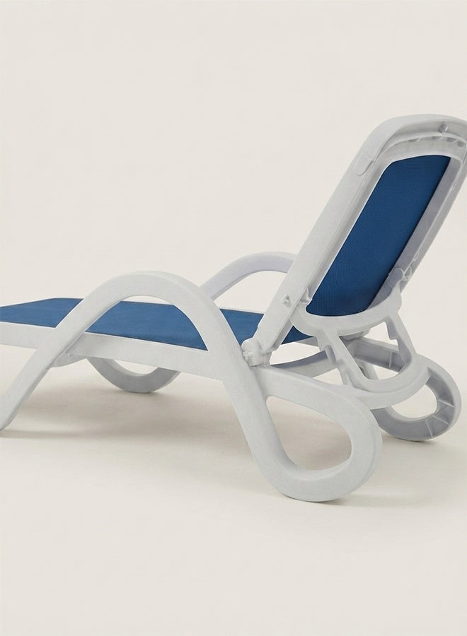 Outdoor Adjustable Sun Lounger, Weather-Resistant Poolside Recliner with Quick-Dry Mesh and Durable Frame - Blue/White - Image 2