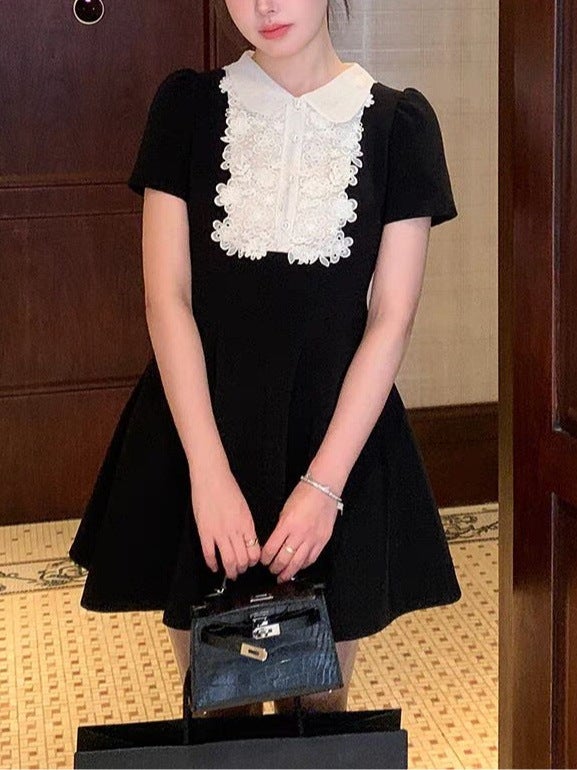 1/9 20:00 95% discount miu daughter style doll collar black dress black skirt spring Black short sleeves 