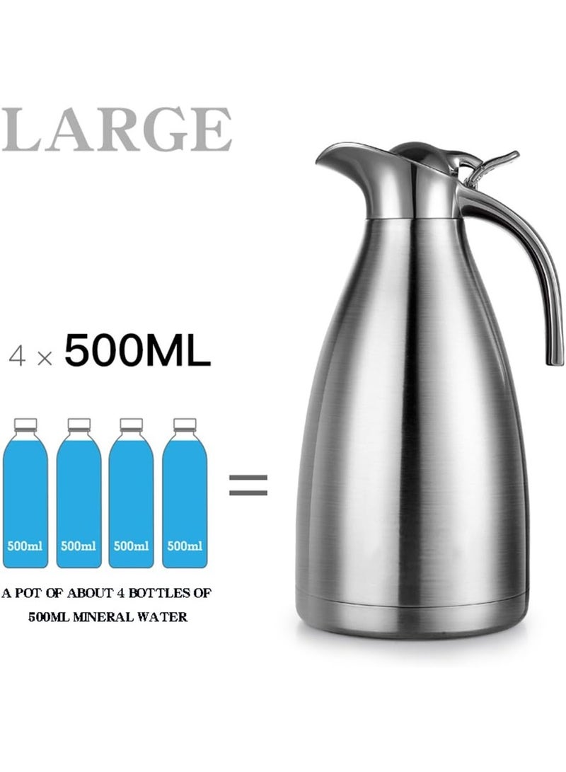 68 Oz Stainless Steel Coffee Thermal Carafe/Double Walled Vacuum Thermos Insulated / 12 Hour Heat Retention / 2 Liters (Silver) - Image 5