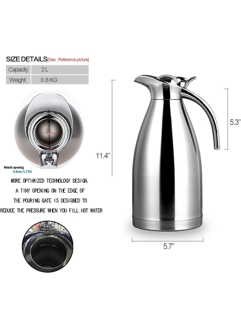 68 Oz Stainless Steel Coffee Thermal Carafe/Double Walled Vacuum Thermos Insulated / 12 Hour Heat Retention / 2 Liters (Silver) - Image 3