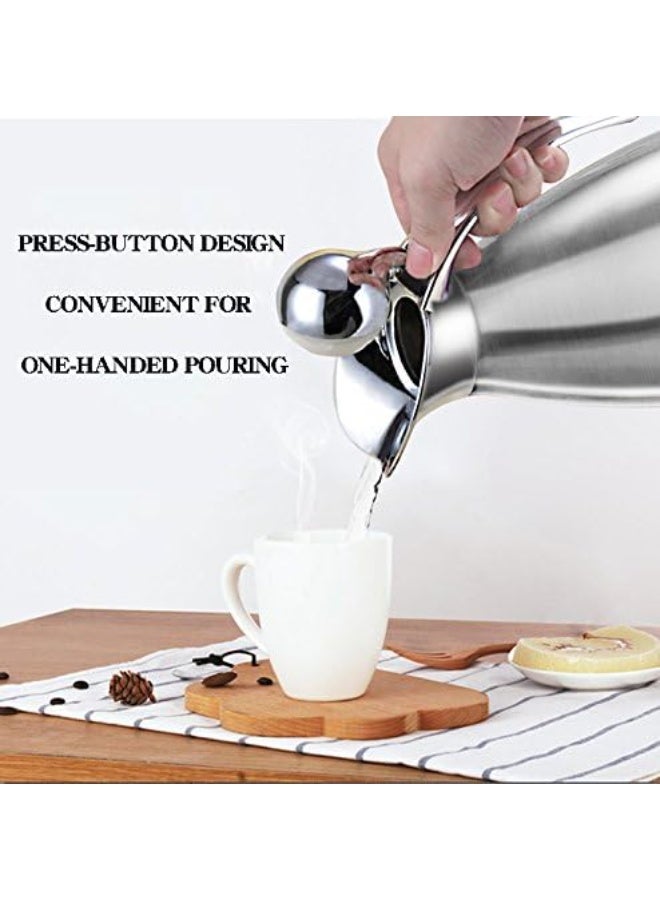 68 Oz Stainless Steel Coffee Thermal Carafe/Double Walled Vacuum Thermos Insulated / 12 Hour Heat Retention / 2 Liters (Silver) - Image 4
