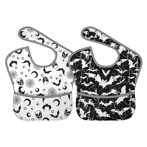 Qwalnely Goth Bibs Baby Stuff Bat Bibs Baby Stuff 2Packs for 6-24 Months Waterproof Washable Fabric - Image 1