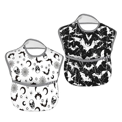 Qwalnely Goth Bibs Baby Stuff Bat Bibs Baby Stuff 2Packs for 6-24 Months Waterproof Washable Fabric - Image 2