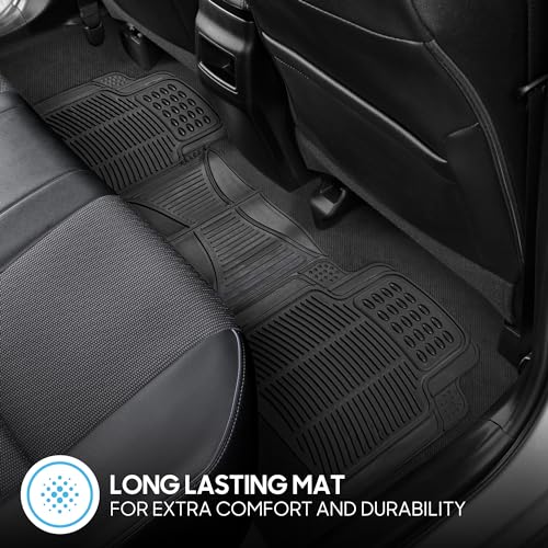 BDK سجاد بيدك برو لاينر للسيارات والشاحنات وسيارات الدفع الرباعي، سجاد سيارات مقاوم لجميع الأحوال الجوية 3 قطع بتصميم يناسب جميع السيارات، سجاد سيارات متين مع حواف لالتقاط المياه، سجاد مطاطي مقاوم للماء للسيارات (أسود) - Image 5