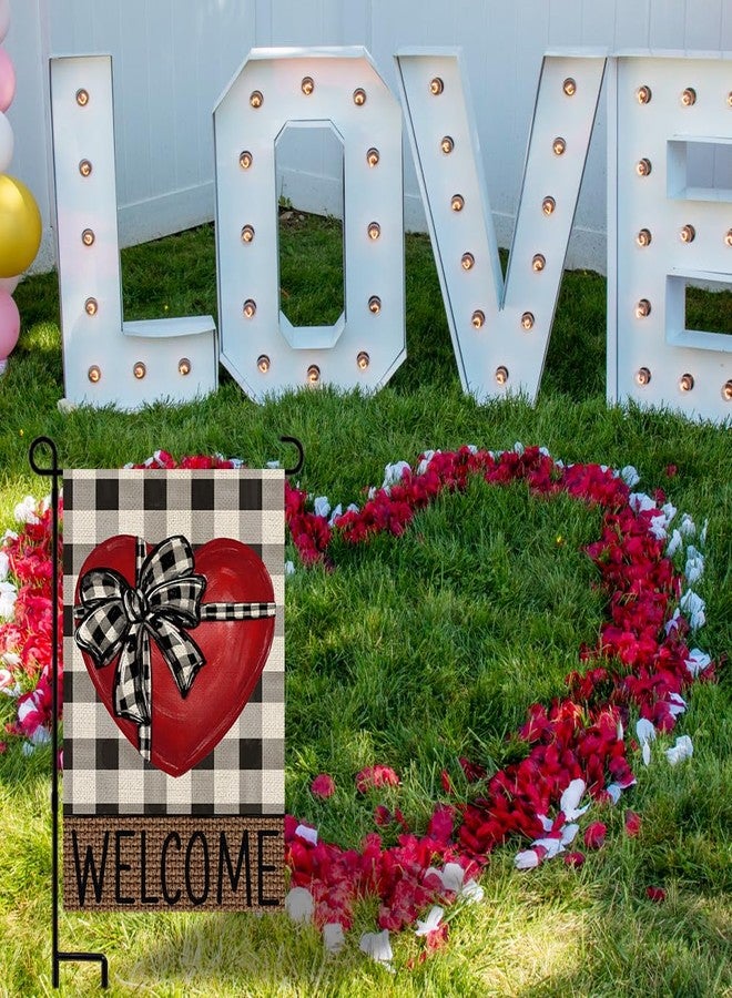 Vellibring Valentine Welcome Garden Flag 12×18 Valentines Day Double Sided Garden Flag Red Love Heart Buffalo Plaid Burlap Flag Yard Outdoor Farmhouse Porch Anniversary Wedding Decor - Image 5