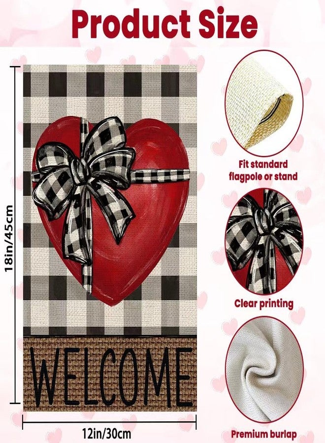 Vellibring Valentine Welcome Garden Flag 12×18 Valentines Day Double Sided Garden Flag Red Love Heart Buffalo Plaid Burlap Flag Yard Outdoor Farmhouse Porch Anniversary Wedding Decor - Image 2