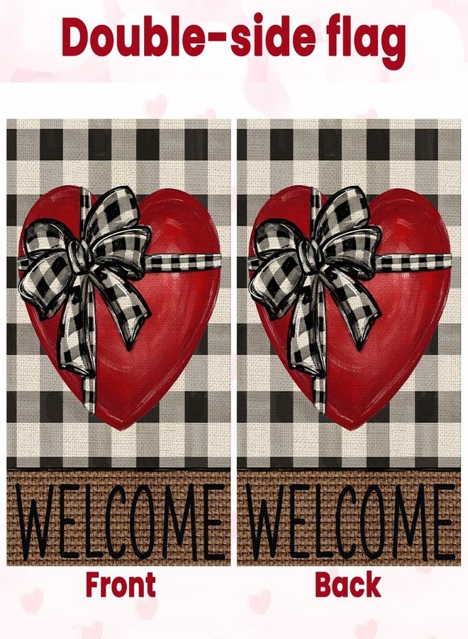 Vellibring Valentine Welcome Garden Flag 12×18 Valentines Day Double Sided Garden Flag Red Love Heart Buffalo Plaid Burlap Flag Yard Outdoor Farmhouse Porch Anniversary Wedding Decor - Image 3