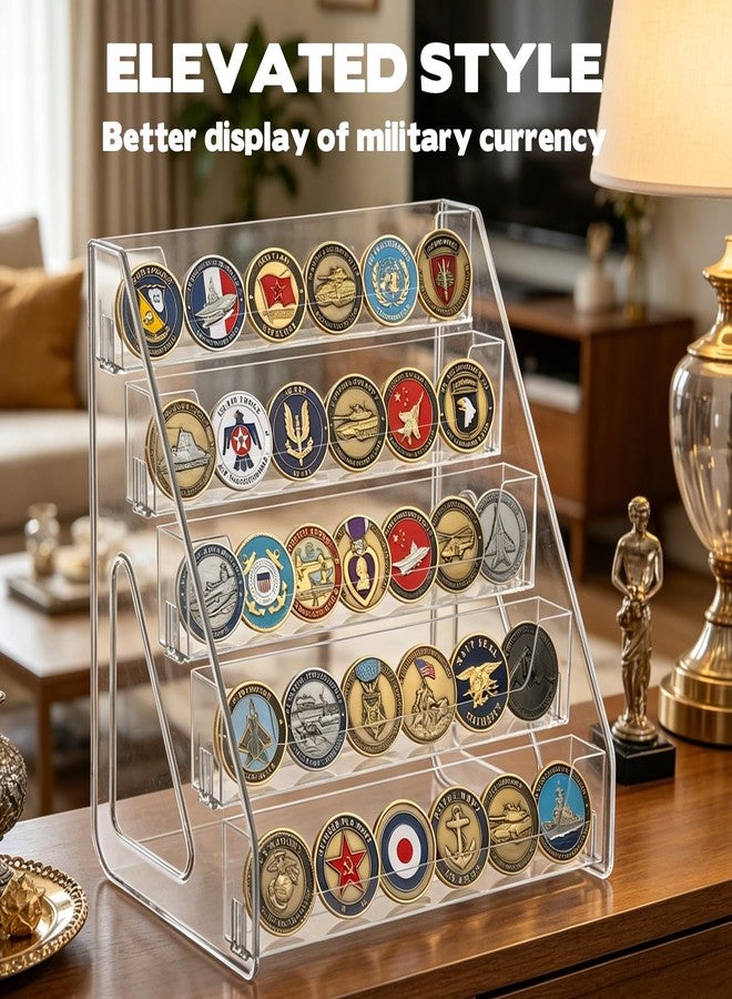 Hlimior Military Challenge Coin Holder Display Stand 5 Layer Large Capacity Acrylic Military Challenge Coin Rack-Holds 50 Coins,Army Collectible Coins Holder Display for Collectors Military Enthusiasts Veterans - Image 5