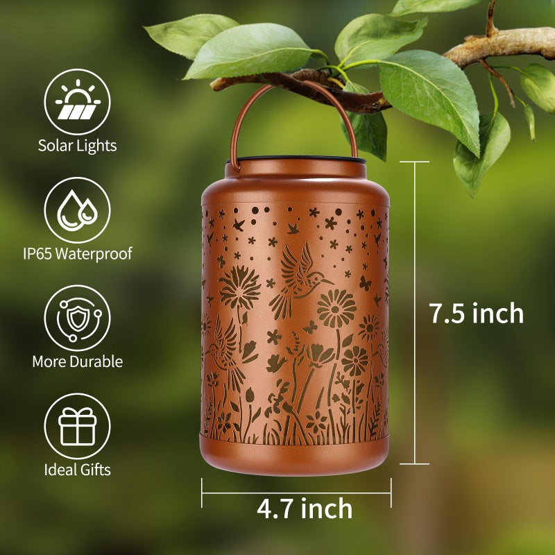 GOLFOEE Solar Lanterns Outdoor Waterproof Hummingbird Solar Lights Outdoor Waterproof for Garden, Backyard, Patio Decor, Birthday Gifts for Women Mom Grandma, Hanging Garden Lights for Outside - Image 2