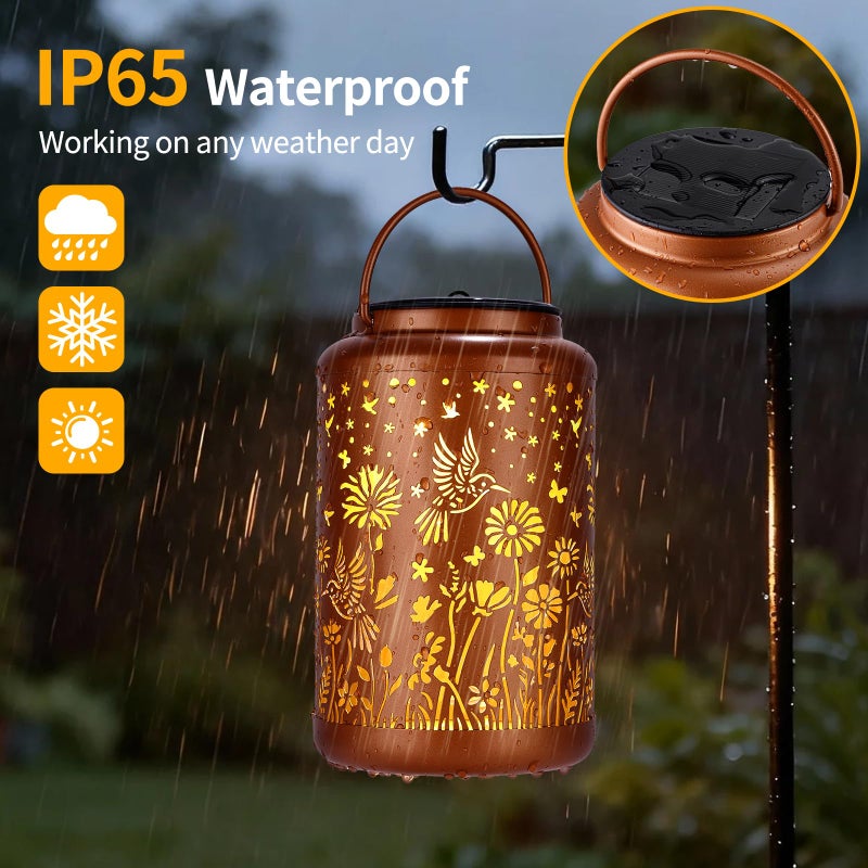 GOLFOEE Solar Lanterns Outdoor Waterproof Hummingbird Solar Lights Outdoor Waterproof for Garden, Backyard, Patio Decor, Birthday Gifts for Women Mom Grandma, Hanging Garden Lights for Outside - Image 3