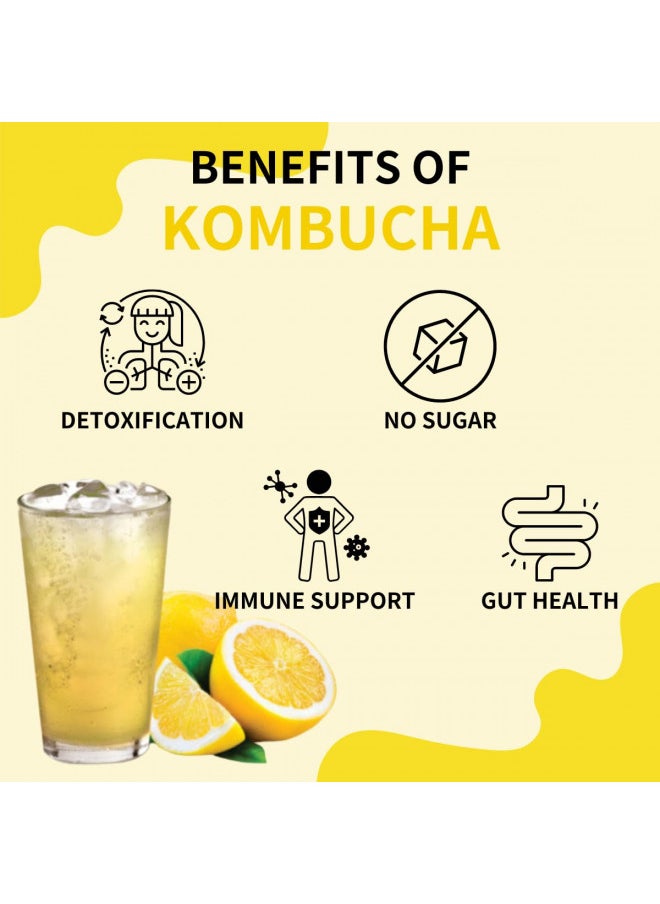 Garden Kombucha Tea, Powder 5g x 20 Sachets (100g/3.52oz) Probiotics, Prebiotics, Sugar Free, Balck Tea, Healthy Drink with Bottle (FREE BOTTLE SHAKER) (Lemon)