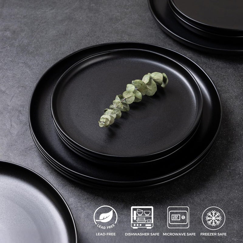AmorArc Ceramic Dinnerware Sets Wavy Rim Stoneware Plates and Bowls Sets Highly Chip and Crack Resistant  Dishwasher  Microwave  Oven Safe Dishes set Service for 4 12pcMatte Black - Image 3