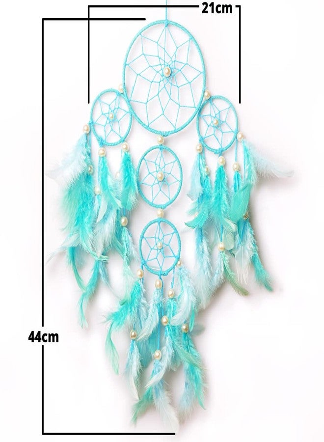 Rooh Dream Catcher ~ Pastel Green & Blue 4 Tier with LED Lights ~ Handmade Hangings for Positivity (Can be Used as Home Décor Accents, Wall Hangings,Meditation Room, Yoga Temple, Feather Windchime) - Image 5