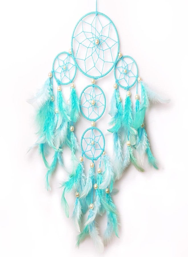 Rooh Dream Catcher ~ Pastel Green & Blue 4 Tier with LED Lights ~ Handmade Hangings for Positivity (Can be Used as Home Décor Accents, Wall Hangings,Meditation Room, Yoga Temple, Feather Windchime) - Image 3