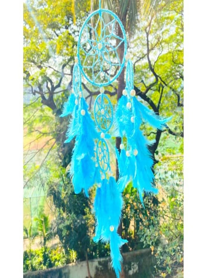 Rooh Dream Catcher ~ Pastel Green & Blue 4 Tier with LED Lights ~ Handmade Hangings for Positivity (Can be Used as Home Décor Accents, Wall Hangings,Meditation Room, Yoga Temple, Feather Windchime) - Image 4