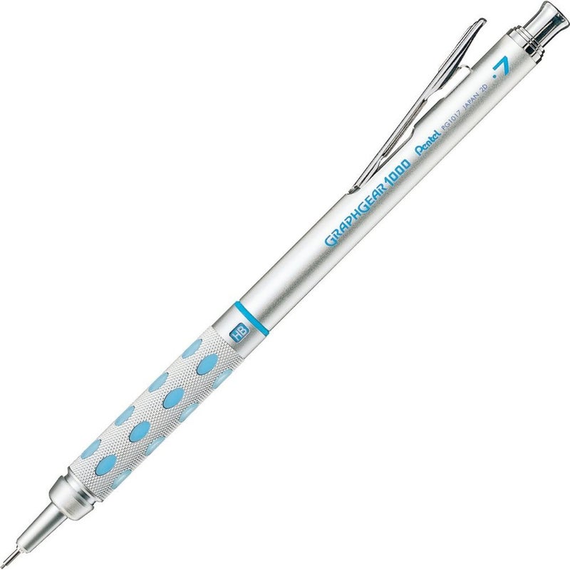 Pentel GraphGear 1000 0.7 MM Mechanical Drafting Pencil | Metal Clip With Retractable Mechanism | Dual Metal & Rubber Grip | Pack Of 1 | Silver & Blue (PG1017) - Image 5