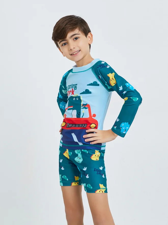 Styli Kids Blue Dinosaur Print Swimsuit Set