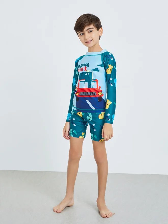 Styli Kids Blue Dinosaur Print Swimsuit Set