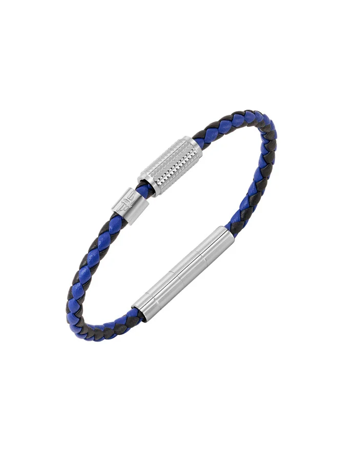 POLICE Urban Black & BlueTexture Leather Bracelet for Men