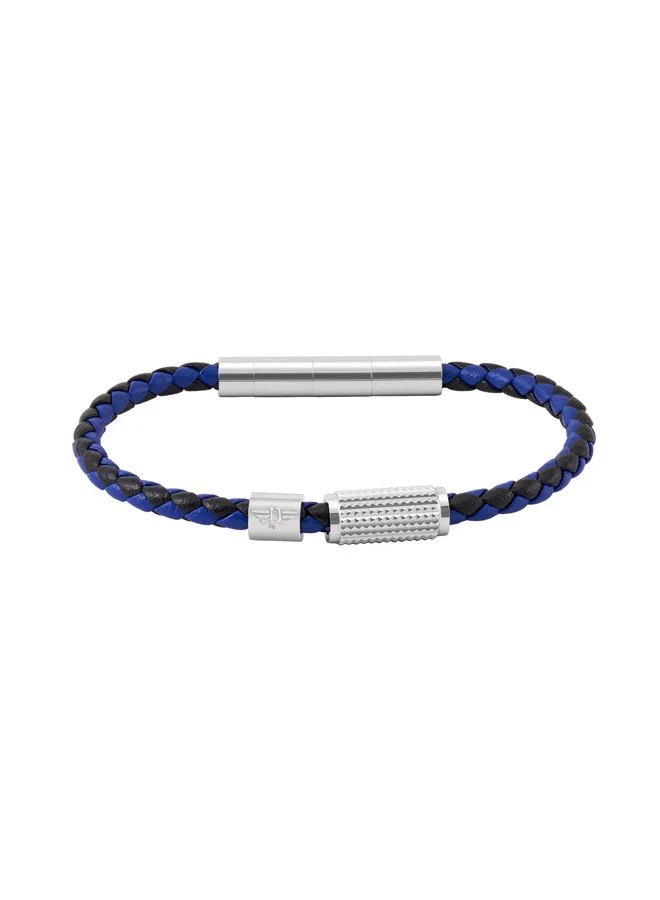 POLICE Urban Black & BlueTexture Leather Bracelet for Men