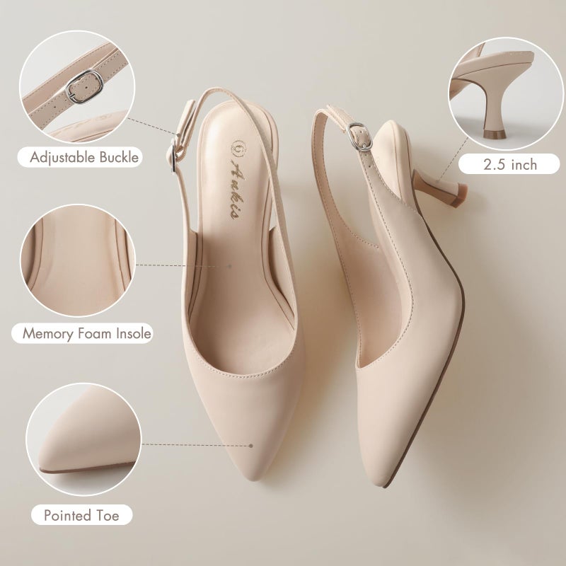 Ankis Slingback Heels for Women Closed Toe Women's Pumps Kitten Heel Wedding Party Casual Dress Shoes - Image 5