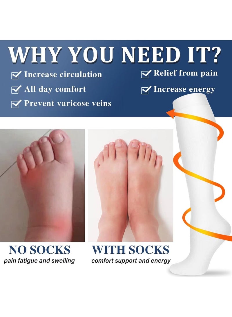 Generic Compression Socks for Women and Men Circulation (3 Pairs) - Best Support for Running, Football and Basketball,and Outdoor Cycling Polyester Over-The-Knee Socks,Nurses Recovery Cycling Flight (White)  - Image 2