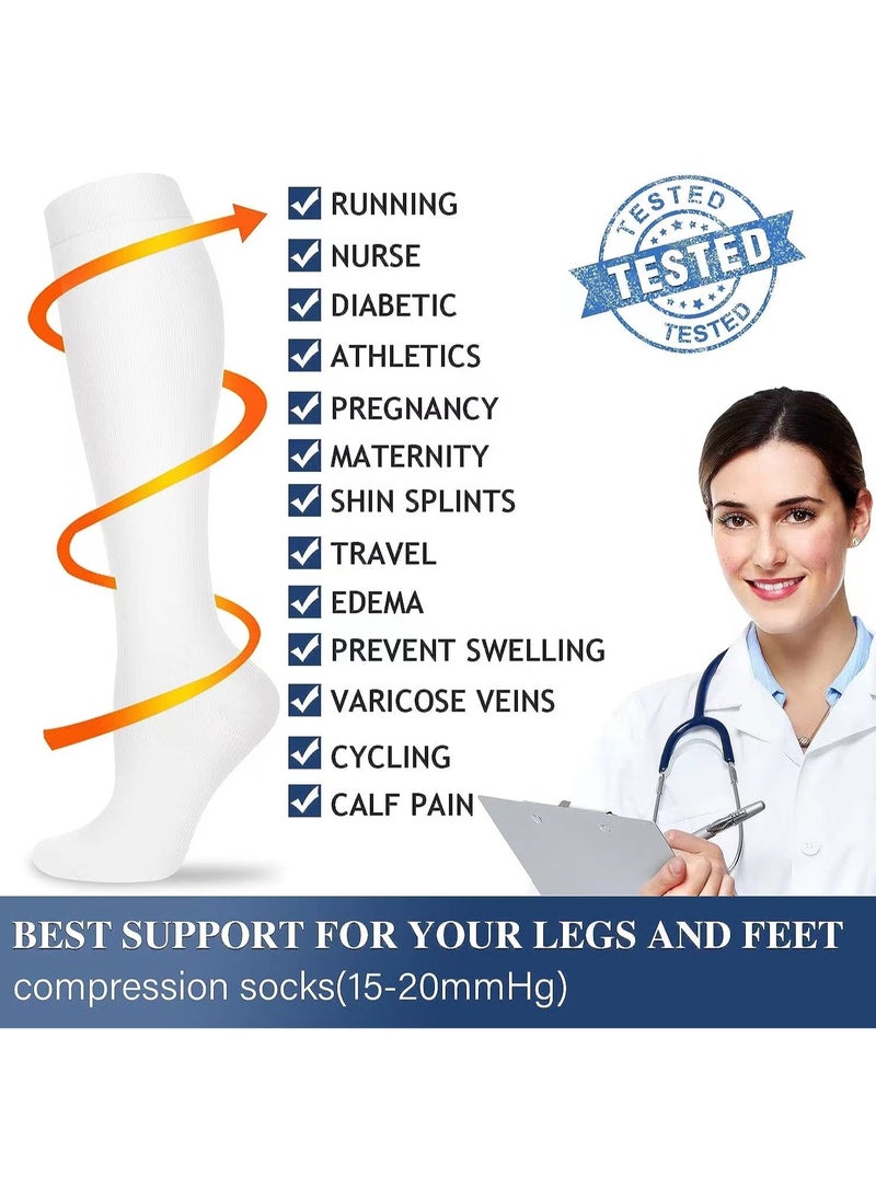 Generic Compression Socks for Women and Men Circulation (3 Pairs) - Best Support for Running, Football and Basketball,and Outdoor Cycling Polyester Over-The-Knee Socks,Nurses Recovery Cycling Flight (White)  - Image 5
