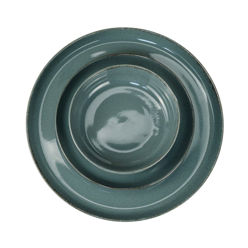 Shallow طقم عشاء ريفي مزخرف من الخزف الضحل FIO باللون الأخضر الداكن المزرق 12 قطعة | 4 أطباق عشاء 4 أطباق جانبية 4 سلطانيات طقم أطباق وسلطانيات خفيفة الوزن وقابلة للتكديس لتناول الطعام في المنزل العصري - Image 4
