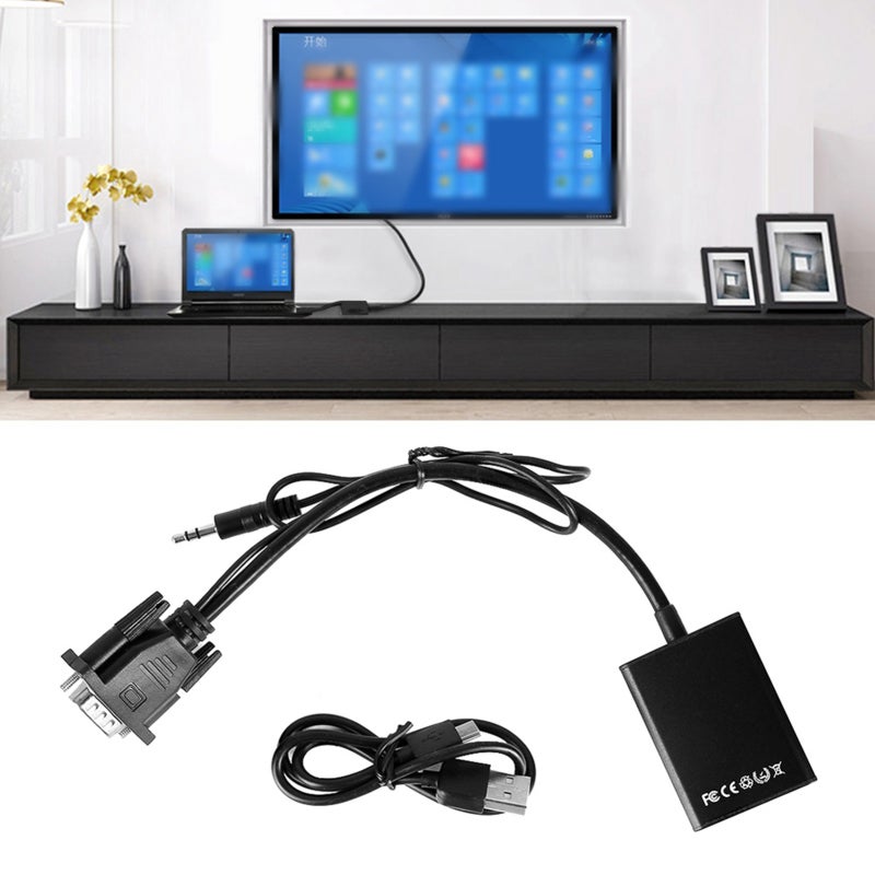 VGA To HDMI Converter 1080P 60Hz Aluminum Alloy Case - Portable USB Powered Video Audio Adapter for Analog To Digital HD Signal Conversion - Image 1