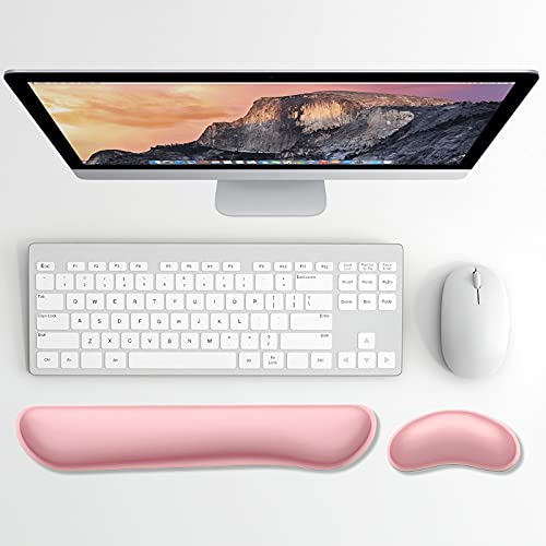 Dapesuom Enlarge Keyboard Wrist Rest, Memory Foam Wrist Cushion for Desk Mats Support, Cute Typing Pain Relief Keyboard Mouse Pad Rests Set with Non-Slip Base for Gaming Laptop Office, Rose Pink - Image 2